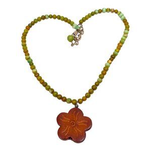 Southwestern Choker Necklace 17" Turquoise Sterling Silver 925 Flower Pendant